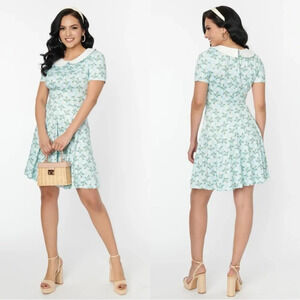 NWOT Unique Vintage Light Blue & Daisy Margot Fit & Flare Dress